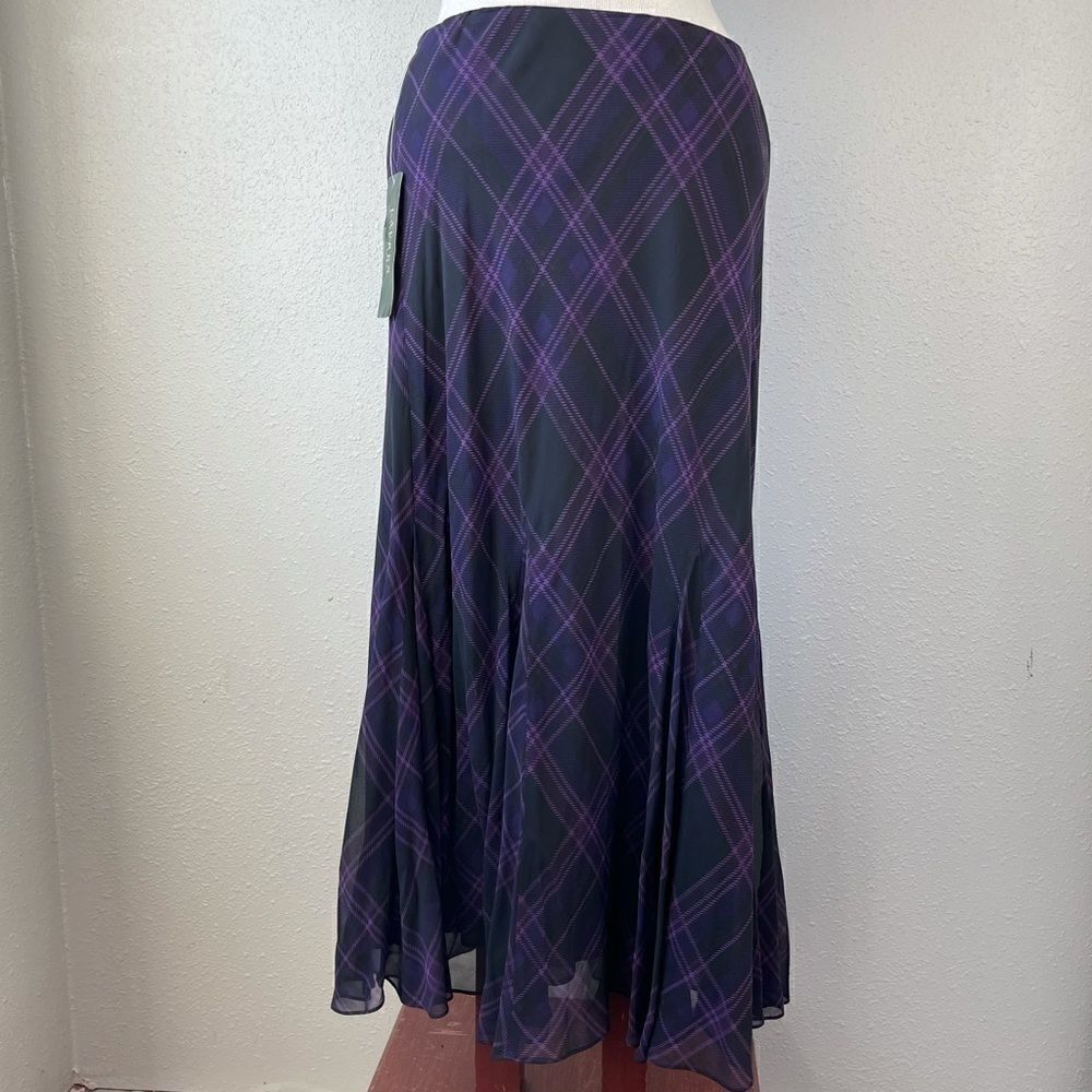 NWT Lauren Ralph Lauren Black & Purple Silk Skirt - Picture 5 of 8